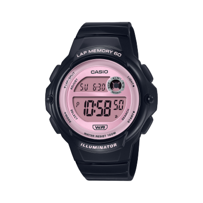 Casio men analog watch, pink dial with black resin band, model CS-LWS-1200H-1A2VDF, Bahrain