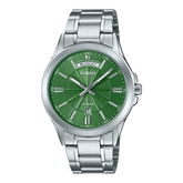 Casio Men's Watch Analog Green Dial With Stainless Steel Band, MTP-1381D-3AVDF