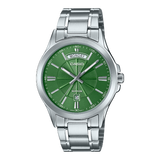 Casio Men's Watch Analog Green Dial With Stainless Steel Band, MTP-1381D-3AVDF