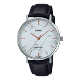 Casio Men's Watch Analog White Dial with Black Leather Strap, MTP-VT01LM-7AUDF