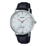 Casio Men's Watch Analog White Dial with Black Leather Strap, MTP-VT01LM-7AUDF