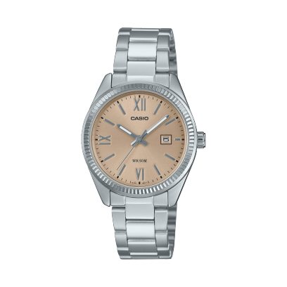 Casio men analog watch, beige dial with silver stainless steel band, model CS-LTP-1302DD-4A2VDF, Bahrain
