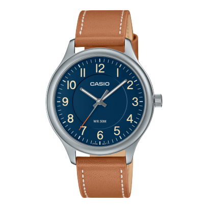 Casio, Unisex Watch Analog , Blue Dial Brown Leather Band, MTP-B160L-2BVDF
