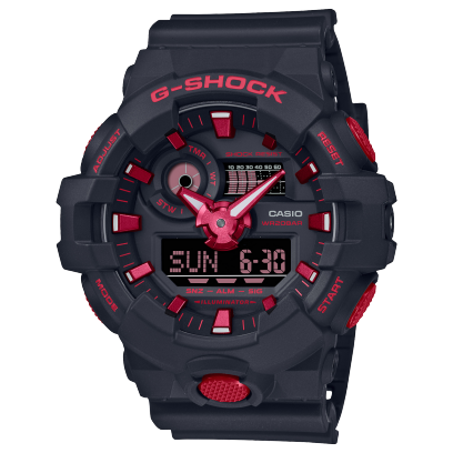 G-Shock men analog watch, black dial with black resin strap, model GS-GA-700BNR-1ADR, Bahrain