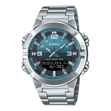 Casio Men's Watch Analog-Digital Blue Gradient Dial with Silver Stainless Steel Band, AMW-870DA-2A2VDF