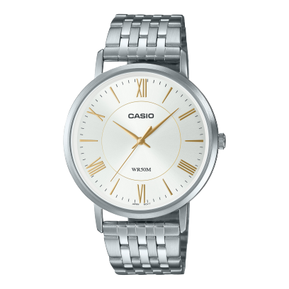 Casio, Men’s Watch Analog, White Dial Silver Stainless Steel Band, MTP-B110D-7AVDF