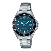 Casio Men's Watch Analog Blue Dial With Silver Stainless Steel Band, MDV-10D-2A1VDF