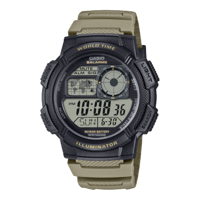 Casio men analog watch, black-109 dial with beige resin band, model CS-AE-1000W-5AVDF, Bahrain