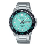 Casio, Men's Watch Analog, Green Dial Silver Stainless Band, MTD-125D-2A2VDF