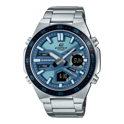 Edifice men analog watch, blue dial with date display with blue dial and stainless steel strap, model GS-EFV-C110D-2BDF, Bahrain