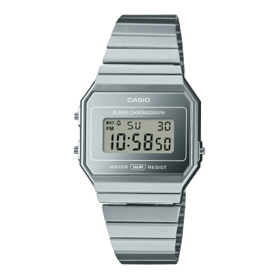 Casio unisex analog watch, black dial with silver stainless steel band, model CS-A700WEV-7ADF, Bahrain