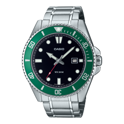 Casio men analog watch, black dial with comfortable strap, model CS-MDV-107D-3AVDF, Bahrain