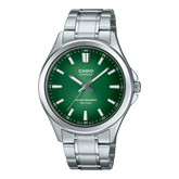 Casio Sapphire Men's Solar Powered Watch Analog Green Gradient Dial with Silver Stainless Steel Band, MTS-RS100D-3AVDF