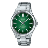 Casio Sapphire Men's Solar Powered Watch Analog Green Gradient Dial with Silver Stainless Steel Band, MTS-RS100D-3AVDF
