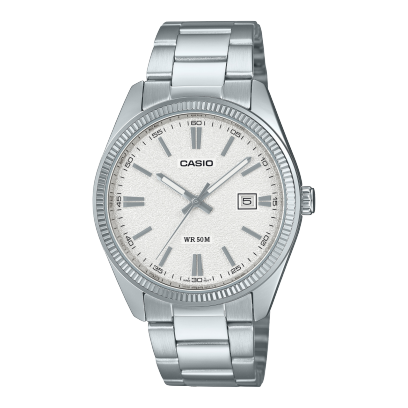 Casio men analog watch, white-1 dial with stainless steel band, model CS-MTP-1302DA-7AVDF, Bahrain