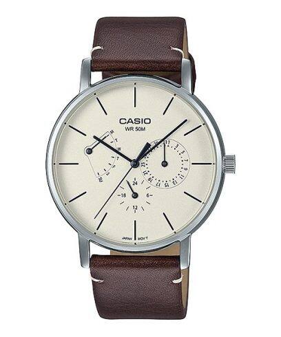 Casio, Men's Watch Analog, White Dial Brown Leather Band, MTP-E320L-5EVDF