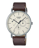 Casio, Men's Watch Analog, White Dial Brown Leather Band, MTP-E320L-5EVDF