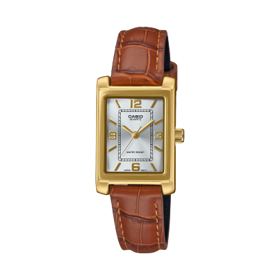 Casio Women's Watch Analog Silver Dial with Brown Leather Strap, LTP-1234GLL-7ADF