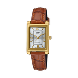 Casio Women's Watch Analog Silver Dial with Brown Leather Strap, LTP-1234GLL-7ADF