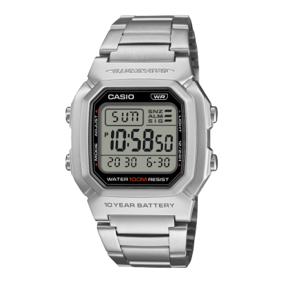 Casio Men's Watch Digital Dial with Stainless Steel Band, W-800HD-1AVDF