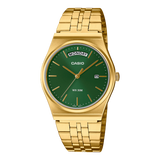 Casio Men's Watch Analog Green Dial with Gold Stainless Steel Band, MTP-B146G-3AVDF