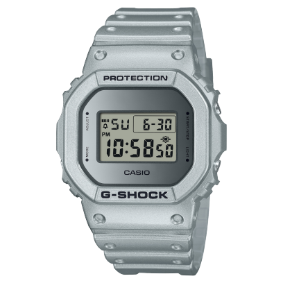 G-Shock men analog watch, silver dial with silver resin band, model GS-DW-5600FF-8DR, Bahrain