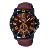 Casio, Men’s Watch Analog,Maroon Dial Maroon Leather Band, MTP-VD200BL-5BU