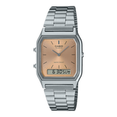 Casio Vintage Unisex Watch Analog-Digital Beige Dial With Silver Stainless Steel Band, AQ-230A-4AMQYDF