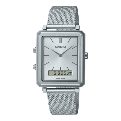 Casio,Men's Watch Analog-Digital, Silver Dial Silver Stainless Steel Mesh Band, MTP-B205M-7EDF