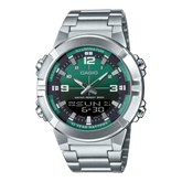 Casio Men's Watch Analog-Digital Green Gradient Dial with Silver Stainless Steel Band, AMW-870DA-3AVDF