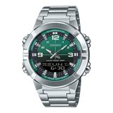Casio Men's Watch Analog-Digital Green Gradient Dial with Silver Stainless Steel Band, AMW-870DA-3AVDF