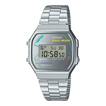 Casio Vintage Pac-Man Collection Unisex Watch with Silver Stainless Steel Band, A168WEPC-7ADR
