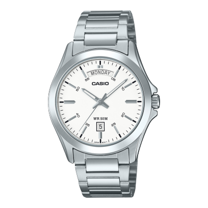 Casio men analog watch, white-1 dial with stainless steel band, model CS-MTP-1370D-7A3VDF, Bahrain