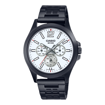 Casio men analog watch, white dial with comfortable strap, model CS-MTP-E350B-7BVDF, Bahrain