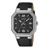 Casio men analog watch, black dial with leather strap, model CS-MTP-B195L-1AVDF, Bahrain