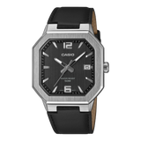 Casio men analog watch, black dial with leather strap, model CS-MTP-B195L-1AVDF, Bahrain