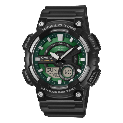 Casio Men's Analog-Digital Green Dial With Black Resin Band, AEQ-110W-3A2VDF