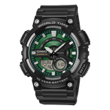 Casio Men's Analog-Digital Green Dial With Black Resin Band, AEQ-110W-3A2VDF