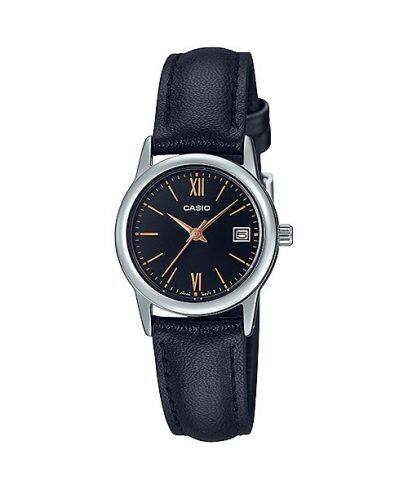 Casio, Women’s Watch Analog, Black Dial Black Leather Band, LTP-V002L-1B3UD