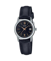 Casio, Women’s Watch Analog, Black Dial Black Leather Band, LTP-V002L-1B3UD
