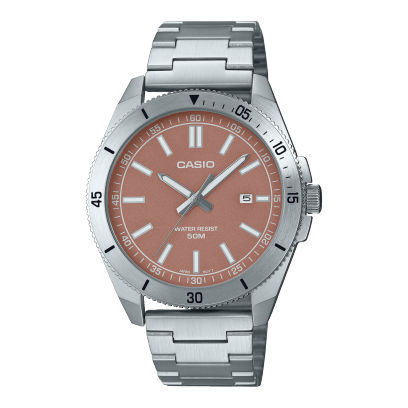 Casio men analog watch, brown dial with comfortable strap, model CS-MTP-B155D-5EVDF, Bahrain
