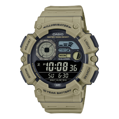 Casio men analog watch, black dial with beige resin band, model CS-WS-1500H-5BVDF, Bahrain