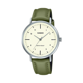 Casio Women's Watch Analog Cream Dial with Green Leather Strap, LTP-VT03L-3BDF