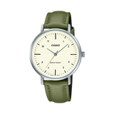 Casio Women's Watch Analog Cream Dial with Green Leather Strap, LTP-VT03L-3BDF