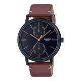 Casio,Men's Watch Analog, Black Dial Brown Leather Band, MTP-B310BL-5AVD
