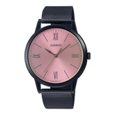 Casio,Men's Watch Analog, Pink Dial Black Stainless Steel Mesh Band, MTP-E600MB-4BDF