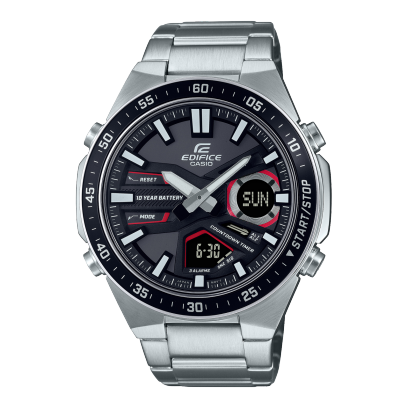 Edifice men analog watch, black dial with silver stainless steel band, model GS-EFV-C110D-1A4VDF, Bahrain