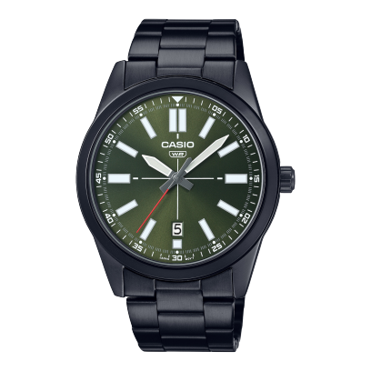 Casio, Men’s Watch Analog, Green Dial Black Stainless Steel Band, MTP-VD02B-3EUDF