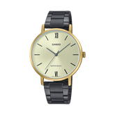 Casio, Women’s Watch Analog, Beige Dial Black Stainless Steel Band, LTP-VT01GB-9BUD