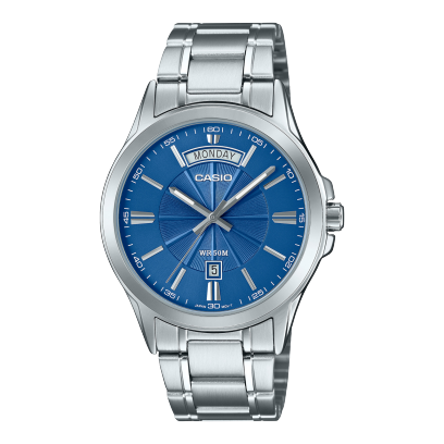 Casio men analog watch, blue-111 dial with stainless steel band, model CS-MTP-1381D-2AVDF, Bahrain